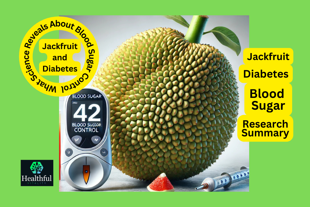 Large Jackfruit with Blood Sugar Control Sign – Highlighting the Connection Between Jackfruit and Diabetes Management.